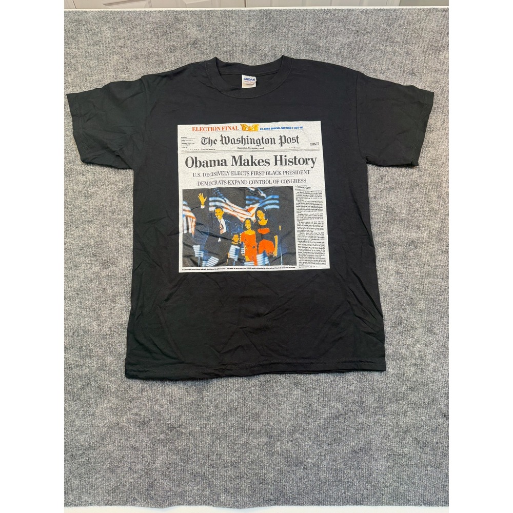 Vintage‎ Gildan Black Washington Post Obama Makes History T Shirt Size M